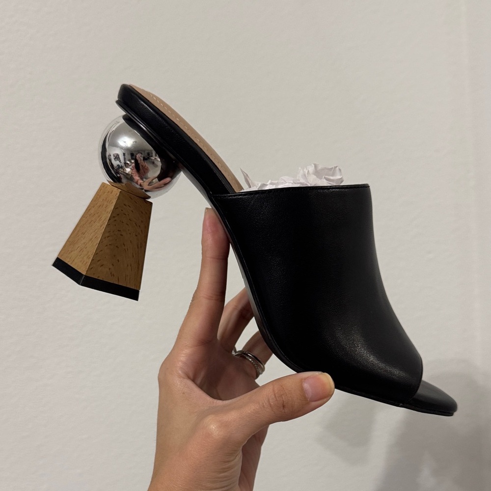 ALFANI Step & Flex Black Mules with Unique Silver and Tan Heel! Size 9 M